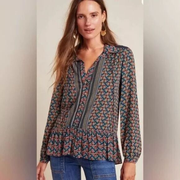 Maeve by Anthropologie "Janie" Purple Multicolor Floral Button Up Blouse size 4 - Picture 1 of 10